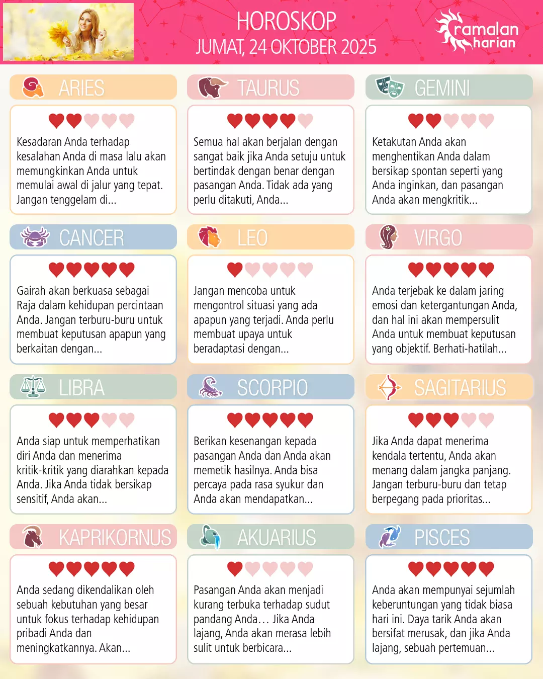 Ramalan bintang jumat 24 oktober 2025