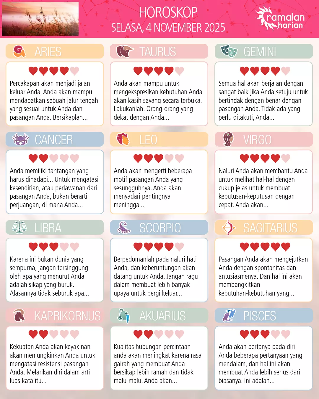 Ramalan bintang selasa 4 november 2025