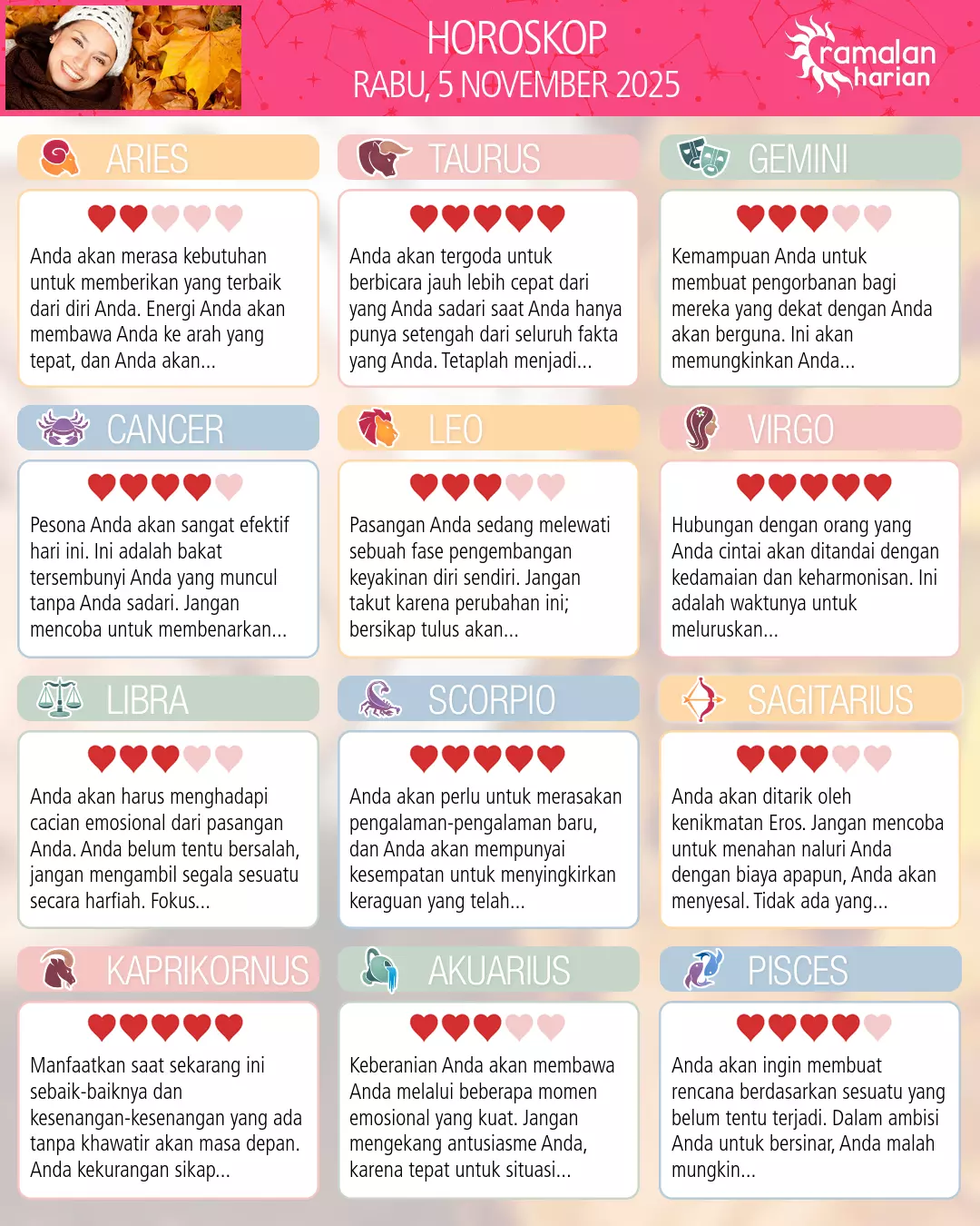 Ramalan bintang rabu 5 november 2025