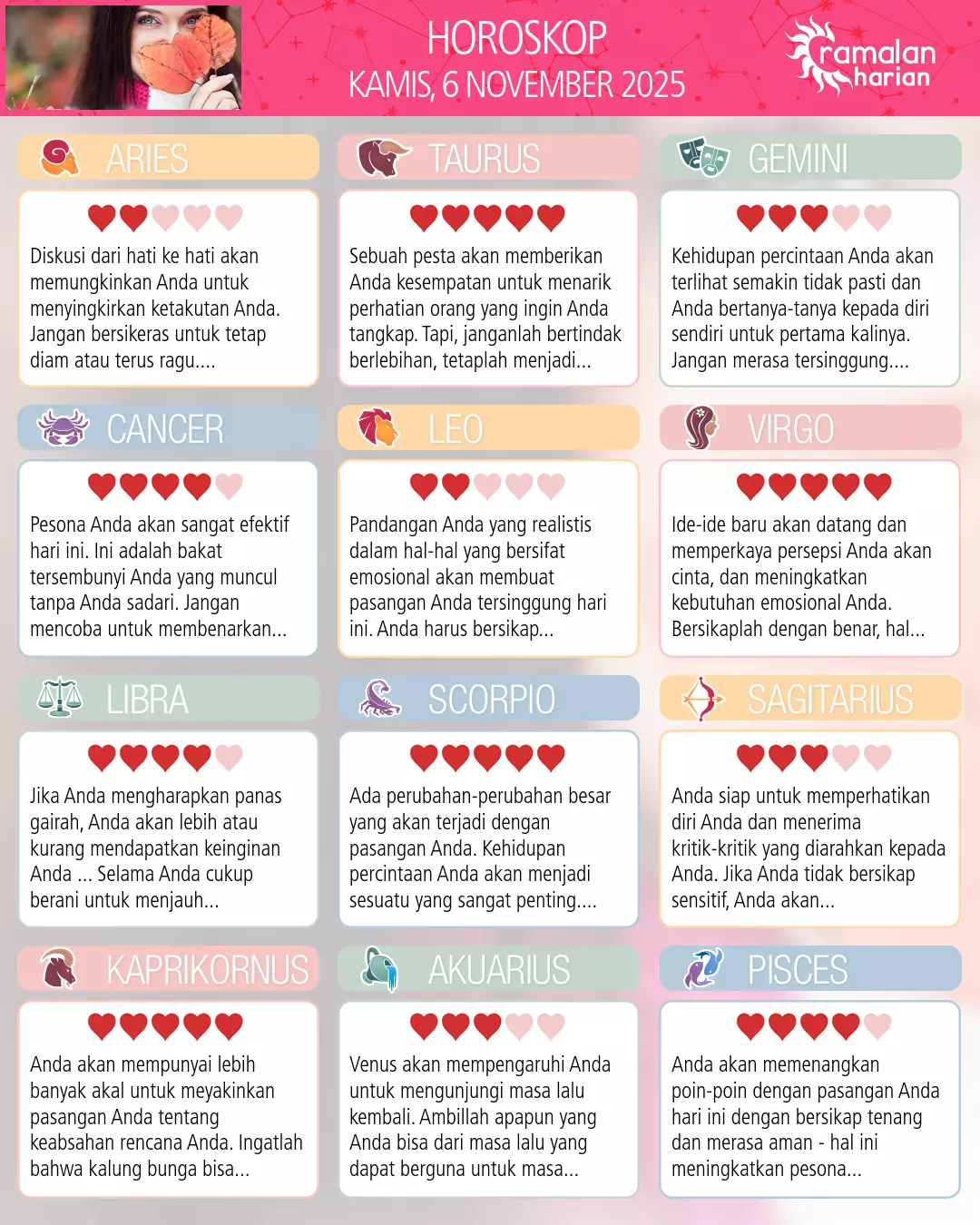 Ramalan bintang kamis 6 november 2025