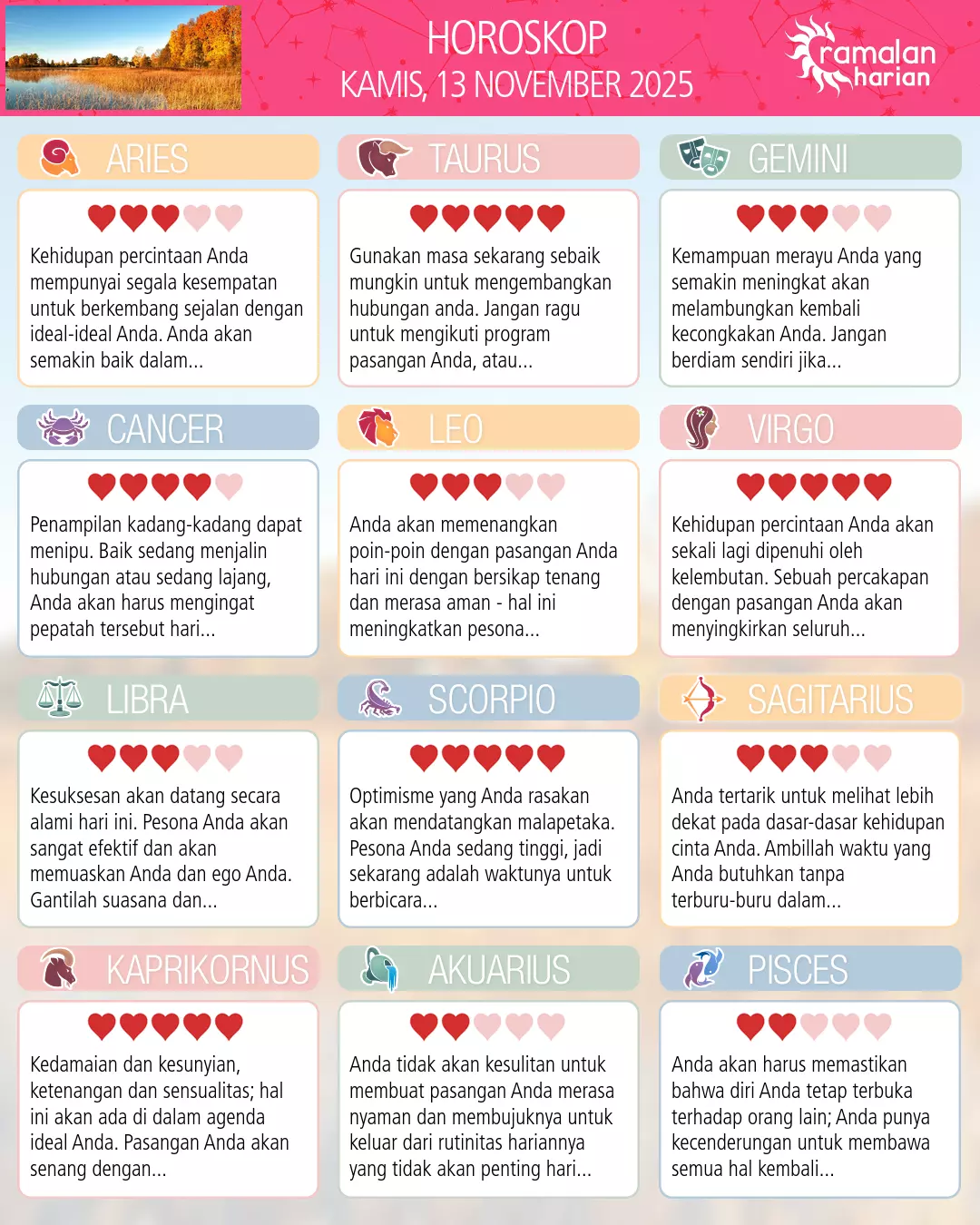 Ramalan bintang kamis 13 november 2025