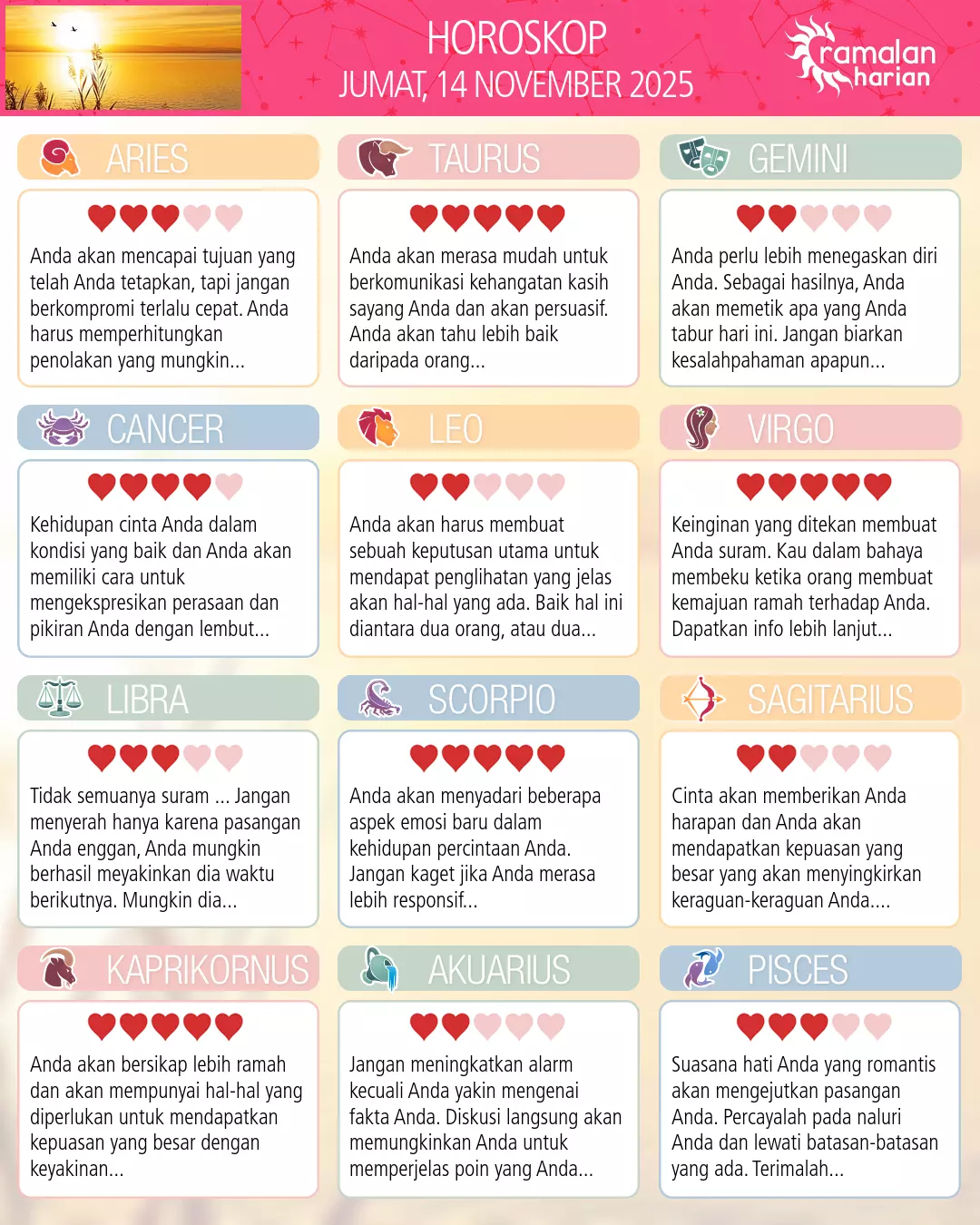 Ramalan bintang jumat 14 november 2025