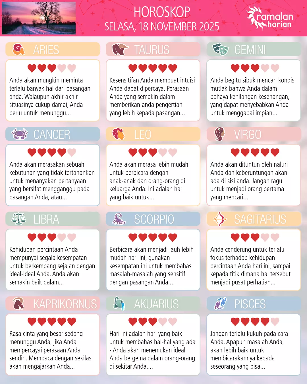 Ramalan bintang selasa 18 november 2025