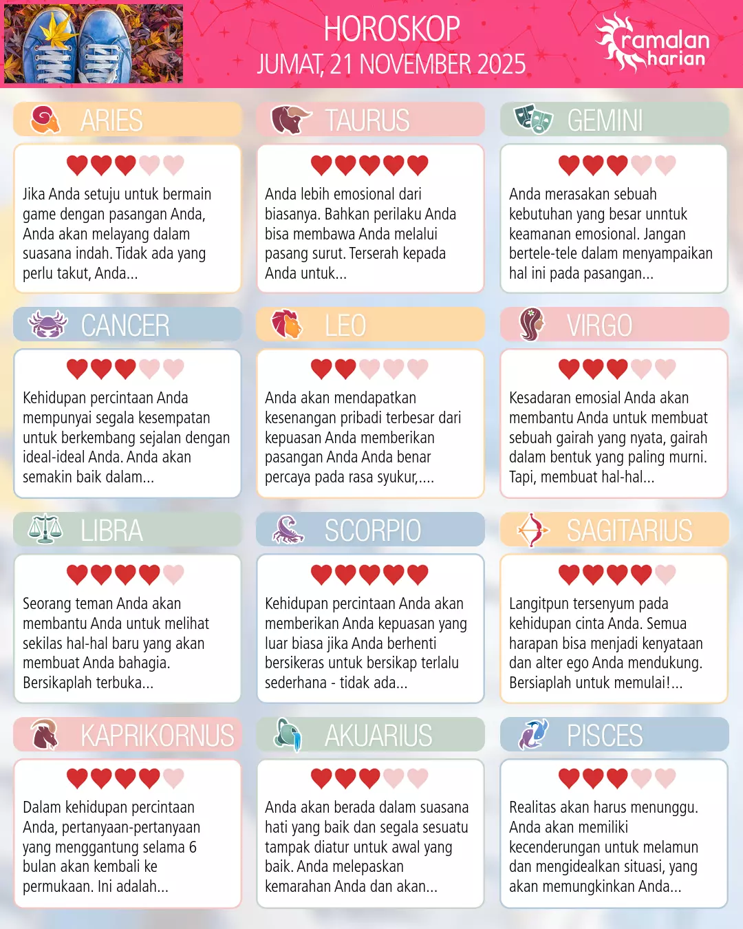 Ramalan bintang jumat 21 november 2025
