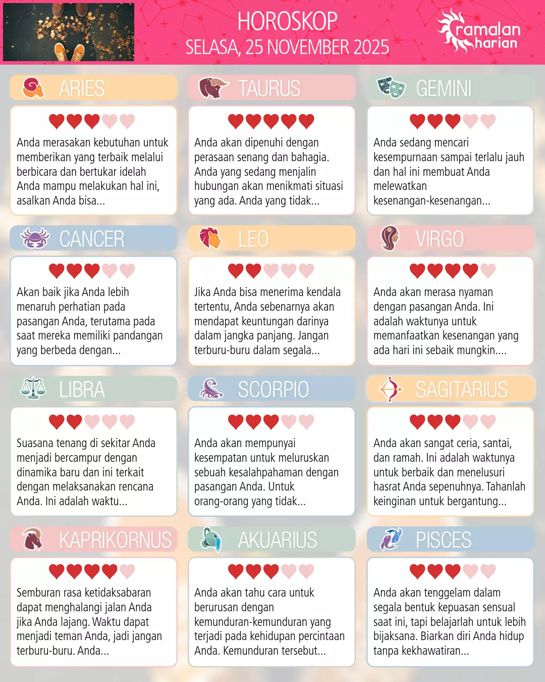 Ramalan bintang selasa 25 november 2025
