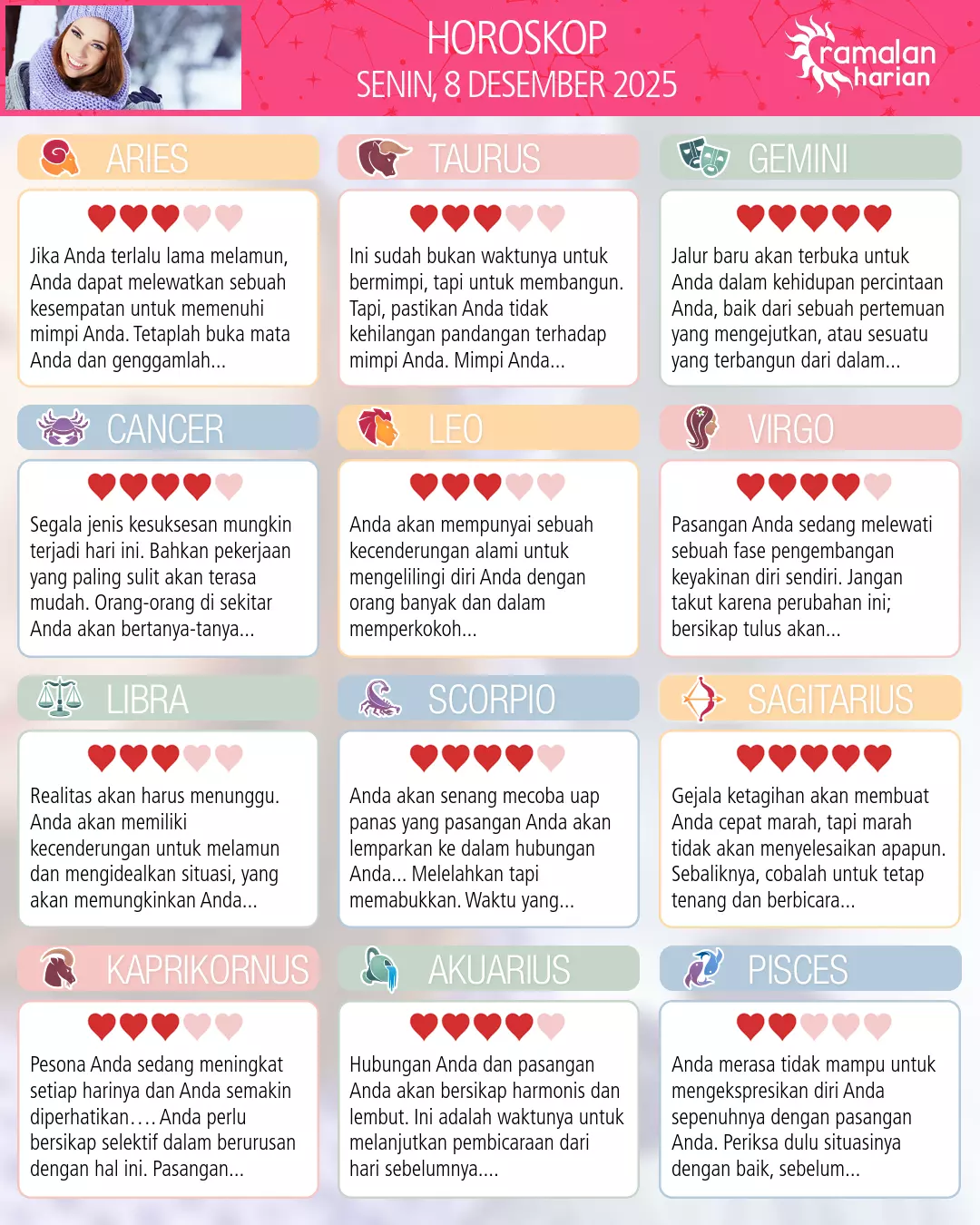Ramalan bintang senin 8 desember 2025