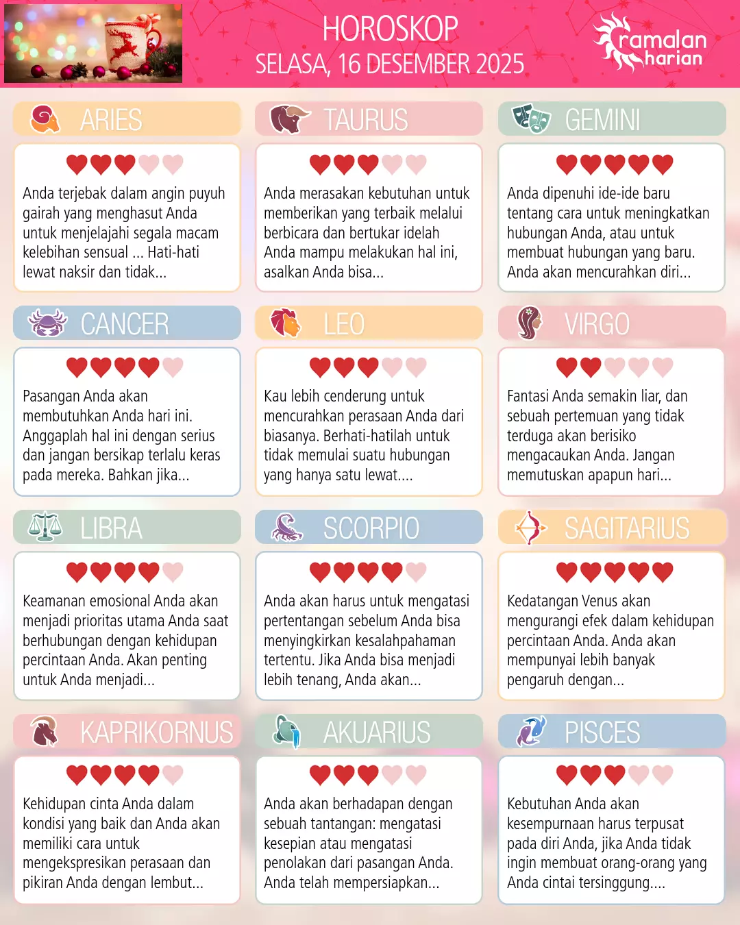 Ramalan bintang selasa 16 desember 2025