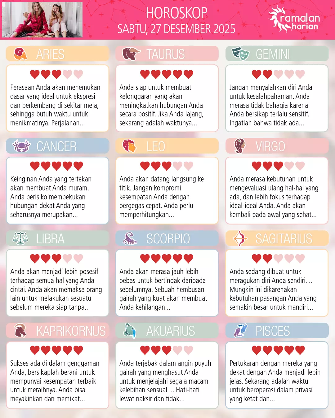 Ramalan bintang sabtu 27 desember 2025