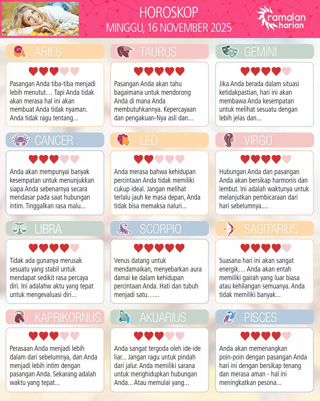 Horoskop dari Leo hari ini, 16 November 2025
