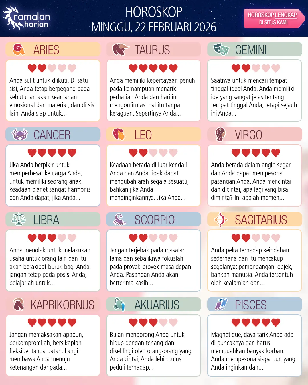 Horoskop dari Akuarius hari ini, 22 Februari 2026