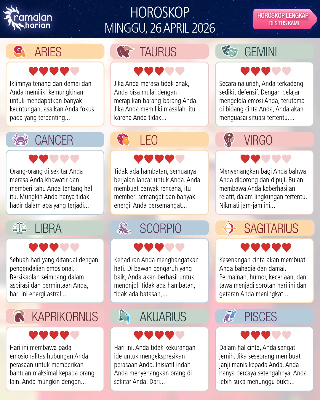 Horoskop dari Akuarius hari ini, 26 April 2026