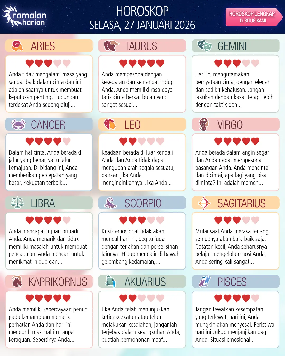 Horoskop dari Libra hari ini, 27 Januari 2026